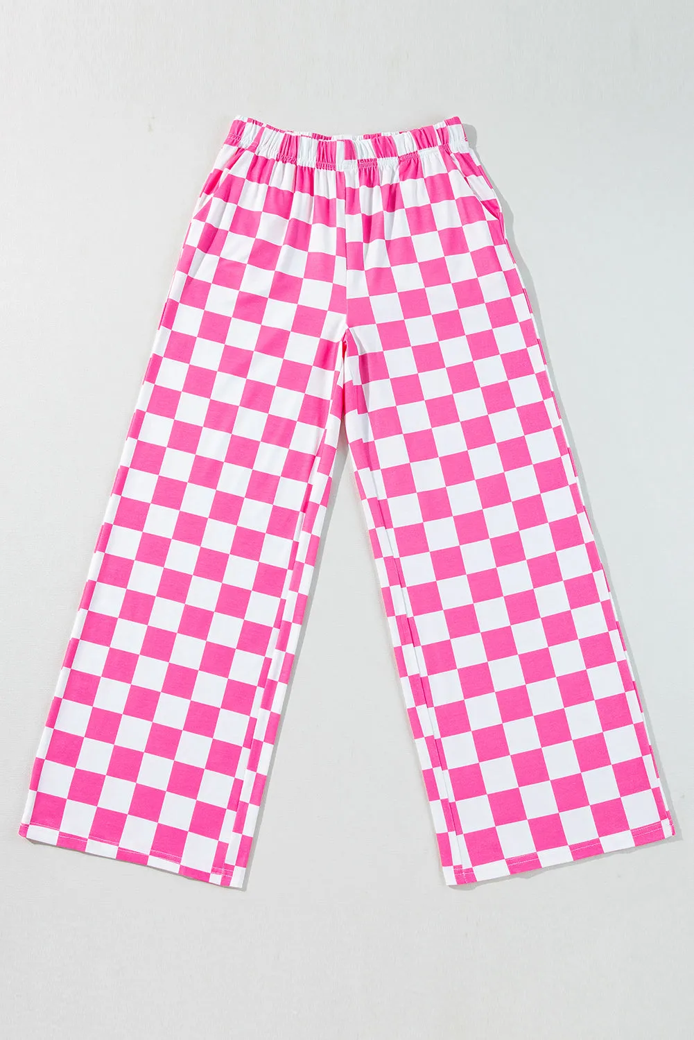 2-Tone Checked Print High Waist Wide Leg Pants