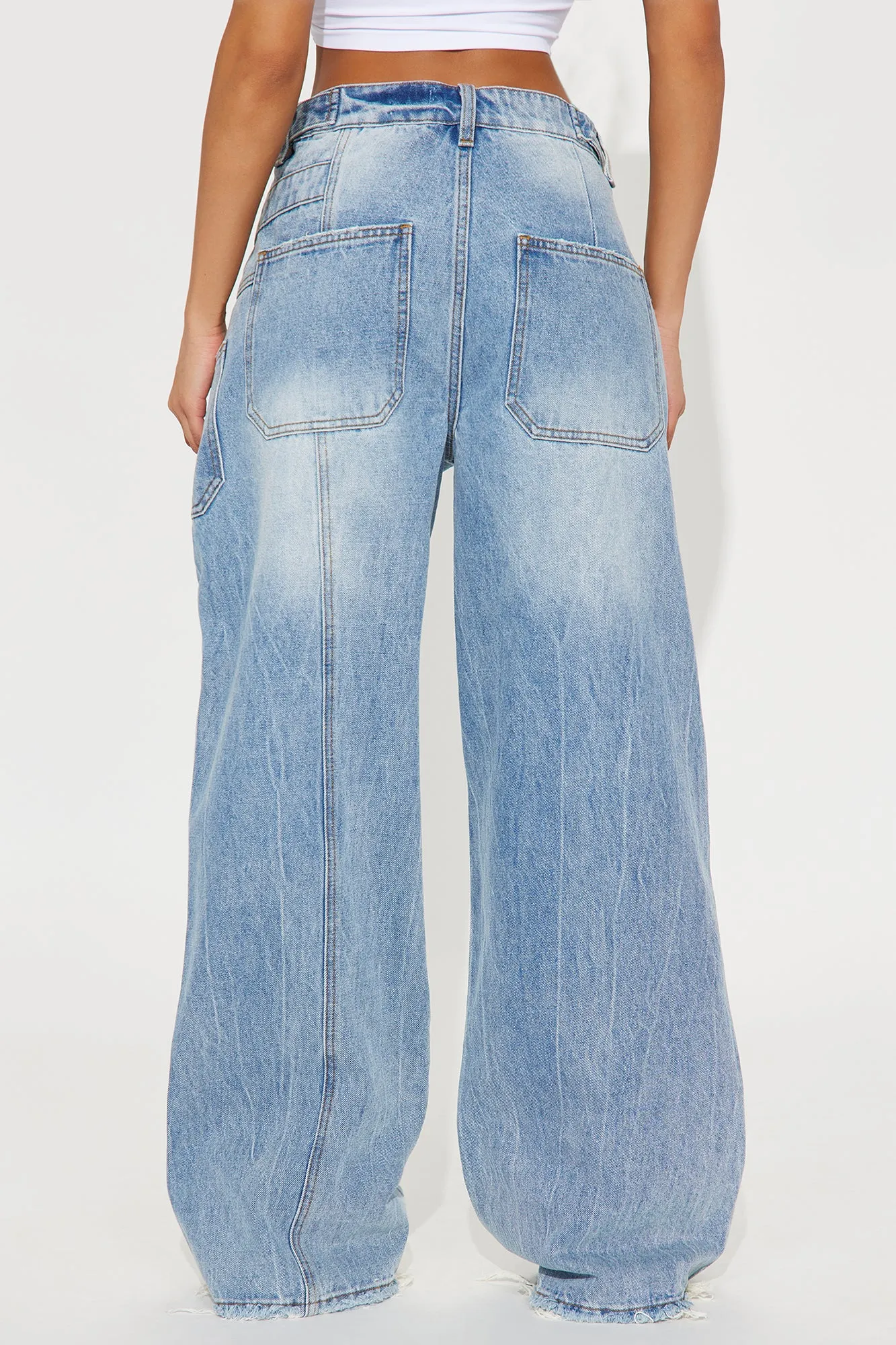 All The Best Womens Crossover Loose Wide Leg Jeans - Light Wash
