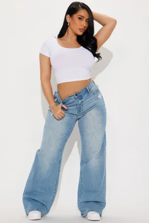 Amira Elastic Waistband Ripped Baggy Jeans - Medium Wash