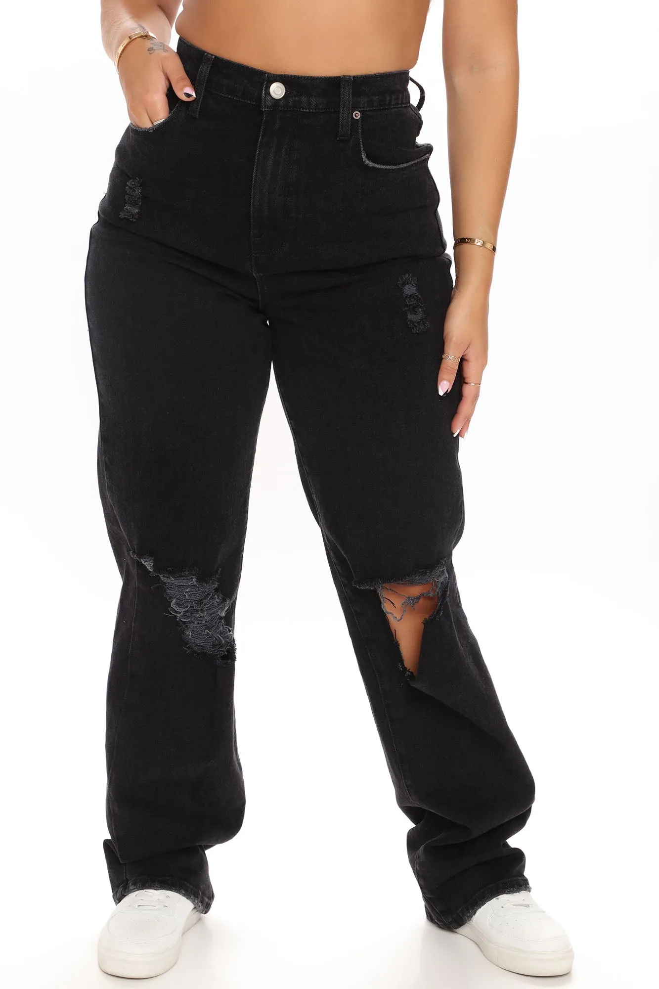 Amsterdam Elastic Waistband Boyfriend Jeans - Black