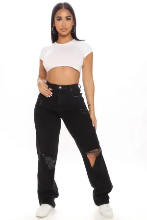 Amsterdam Elastic Waistband Boyfriend Jeans - Black