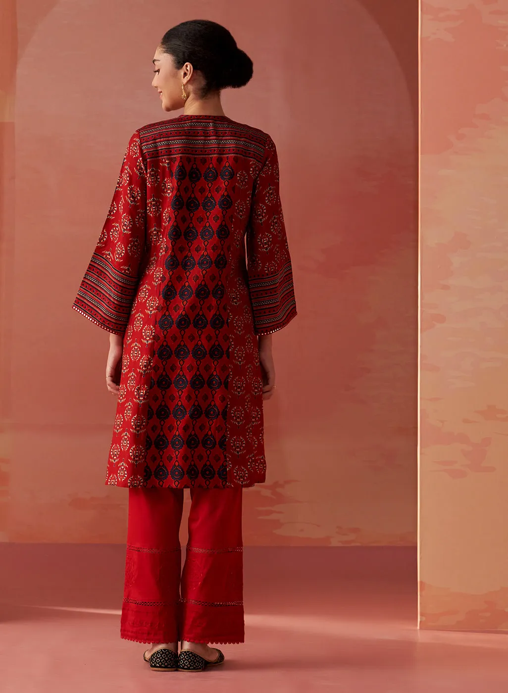 Arayna Red Printed Chanderi Kurta for Women