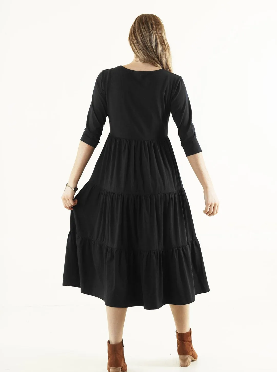 'Bamboo Comfort' Tiered Nursing Dress - Black