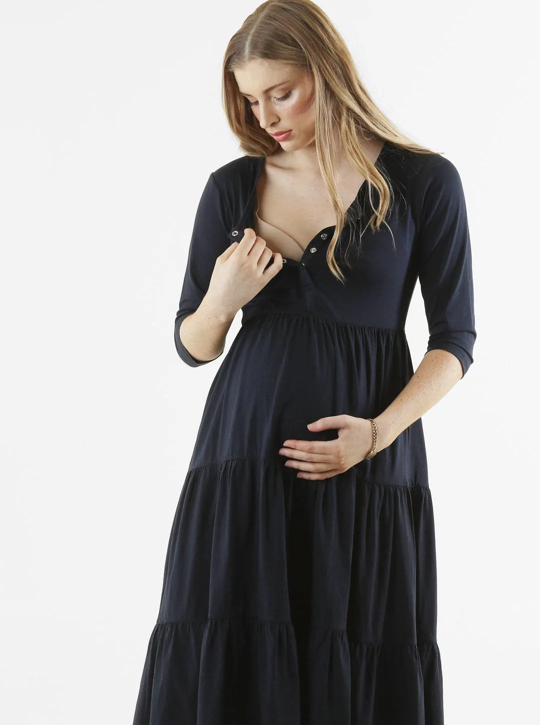 'Bamboo Comfort' Tiered Nursing Dress - Black