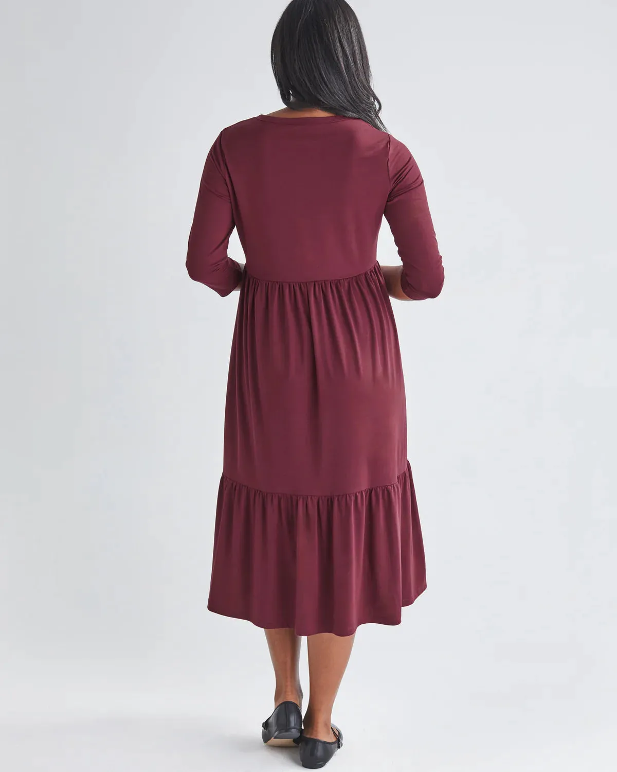 'Bamboo Comfort' Tiered Nursing Dress - Burgundy