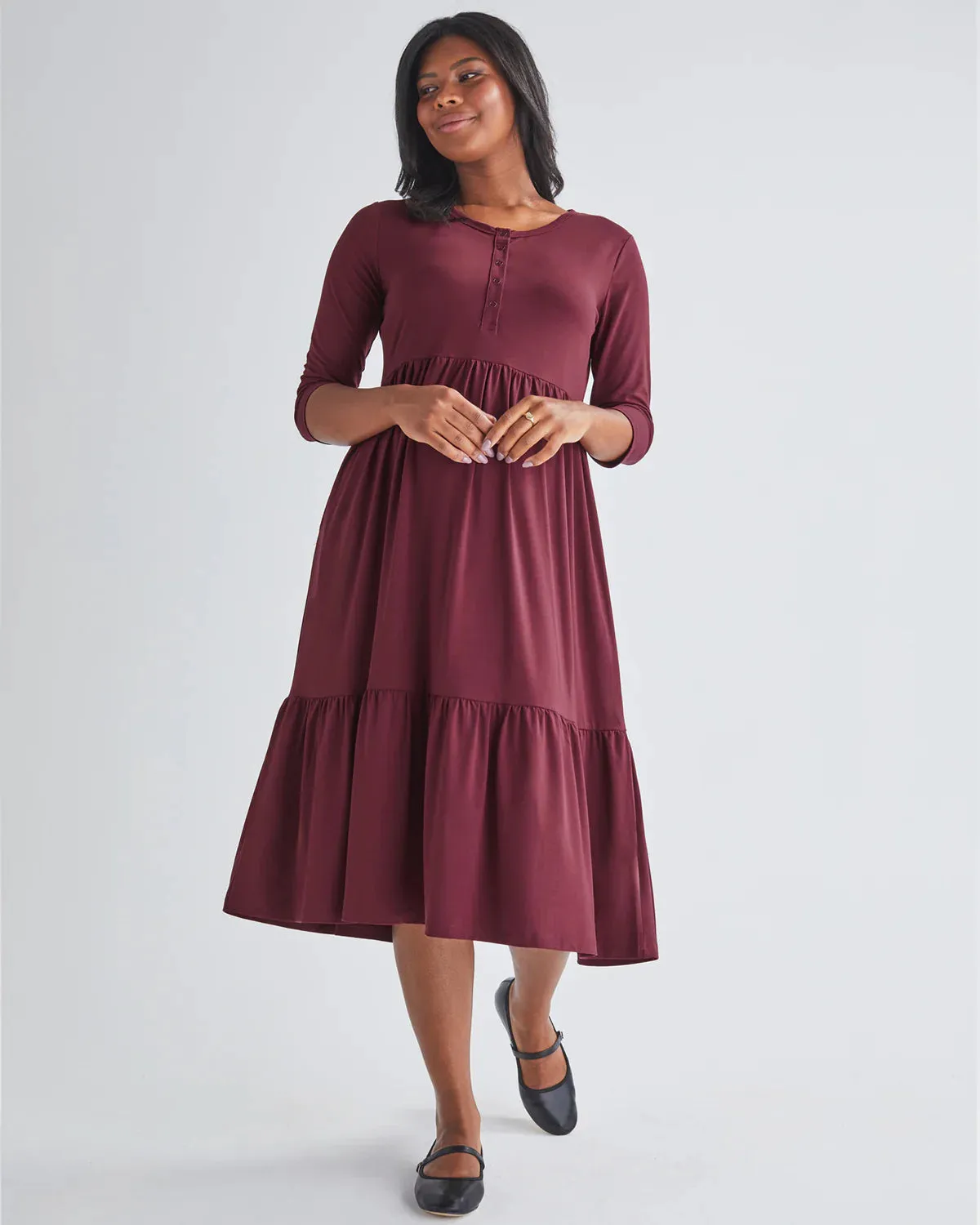 'Bamboo Comfort' Tiered Nursing Dress - Burgundy