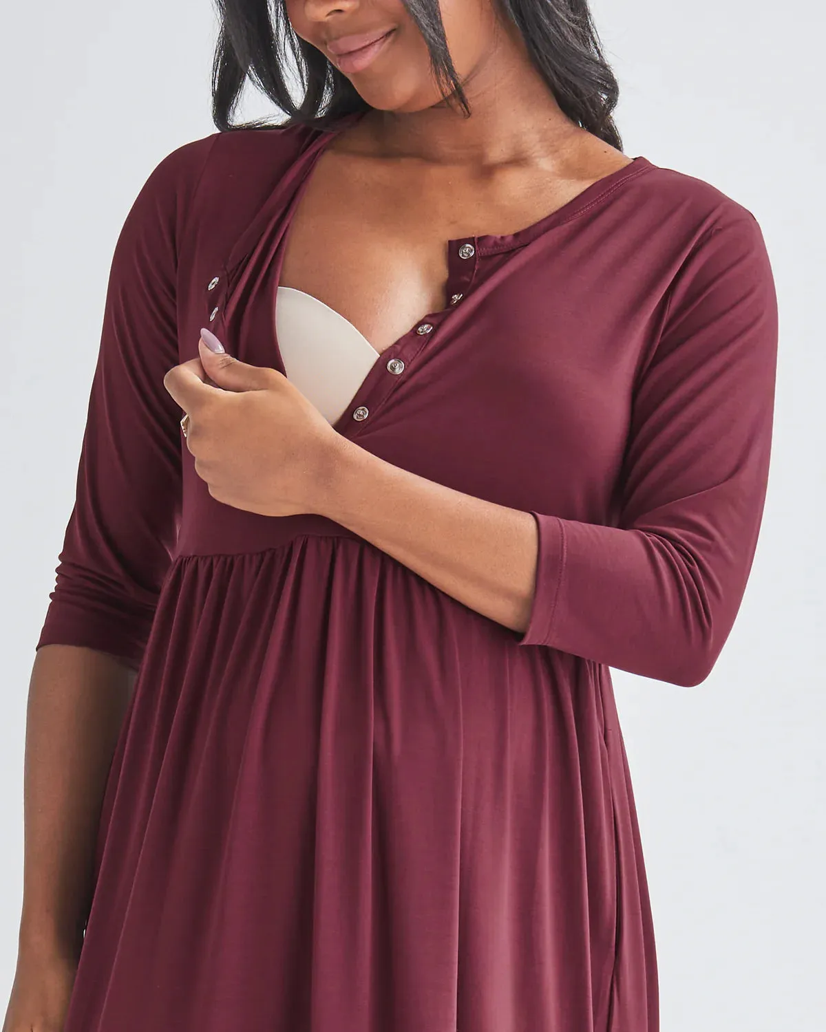 'Bamboo Comfort' Tiered Nursing Dress - Burgundy