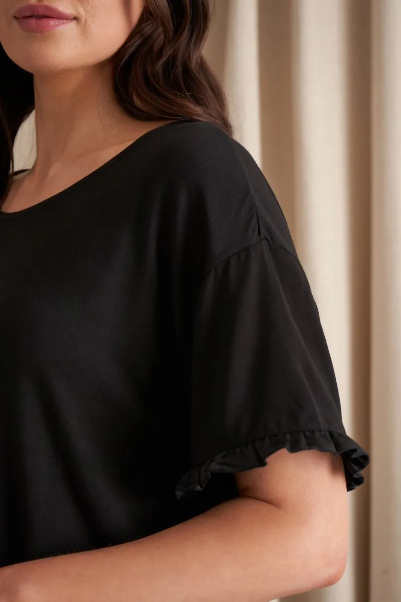 Bamboo Frill Tee Trouser Set in Black