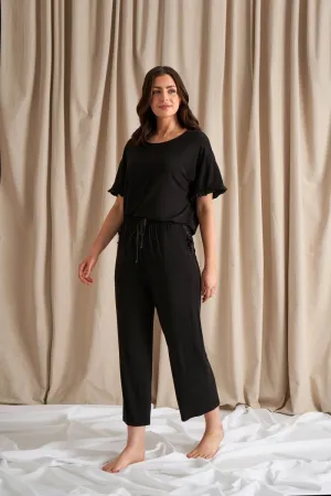 Bamboo Frill Tee Trouser Set in Black