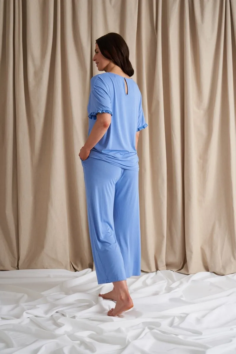Bamboo Frill Tee Trouser Set in Cornflower Blue