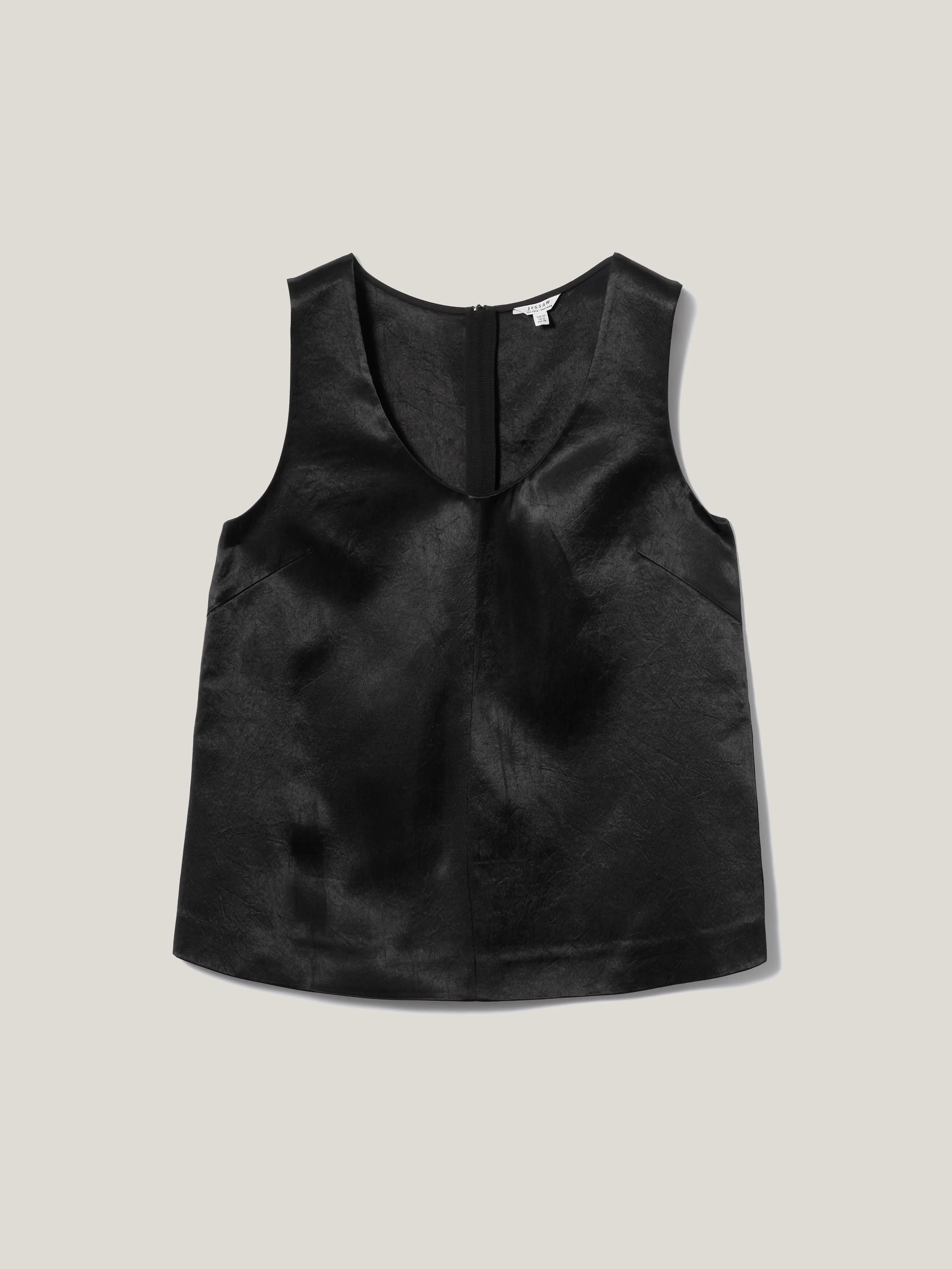 Bonded Satin Tank Top | Black