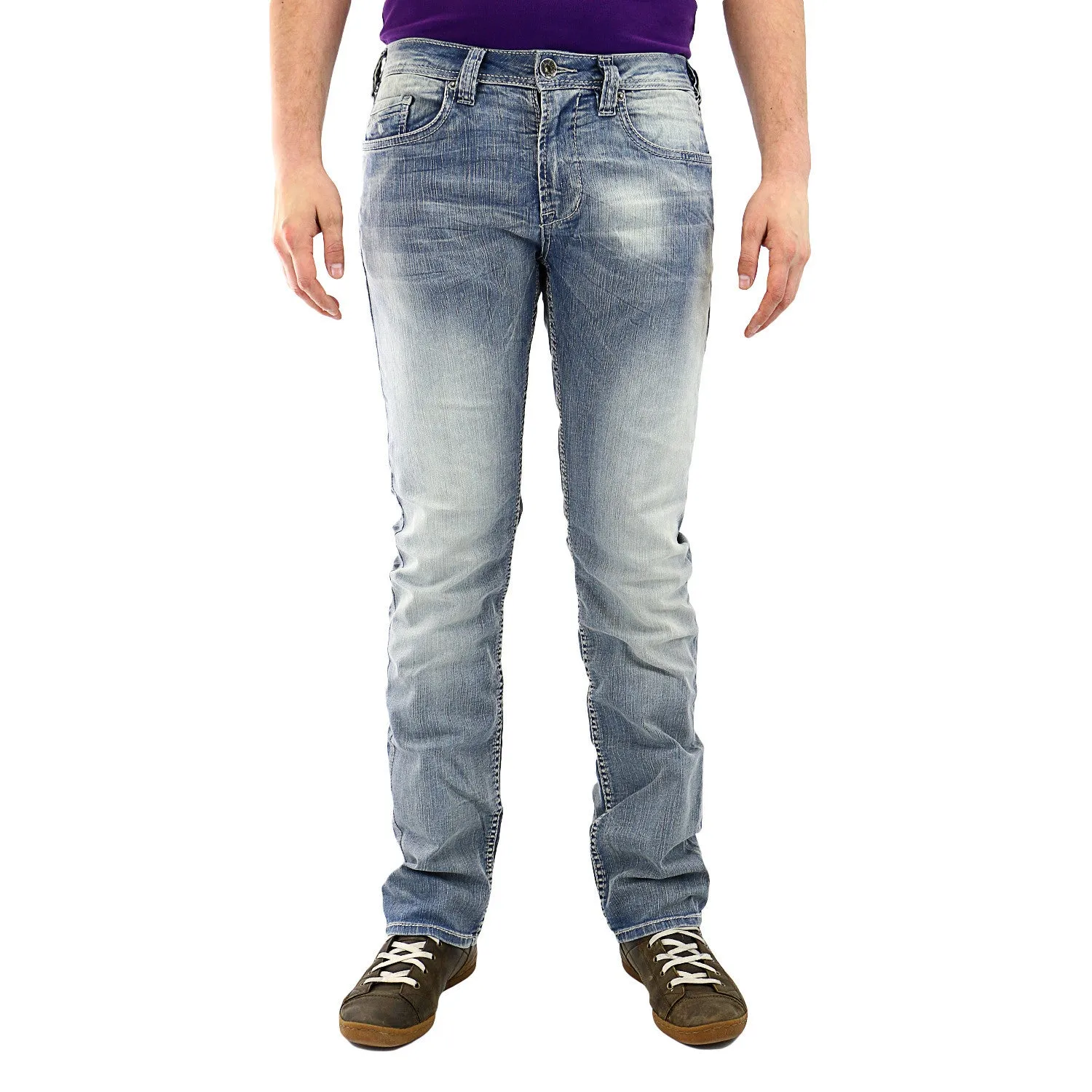Buffalo by David Bitton Evan-X Slim Straight Fit Jeans - Lightly Faded/Torn - Mens