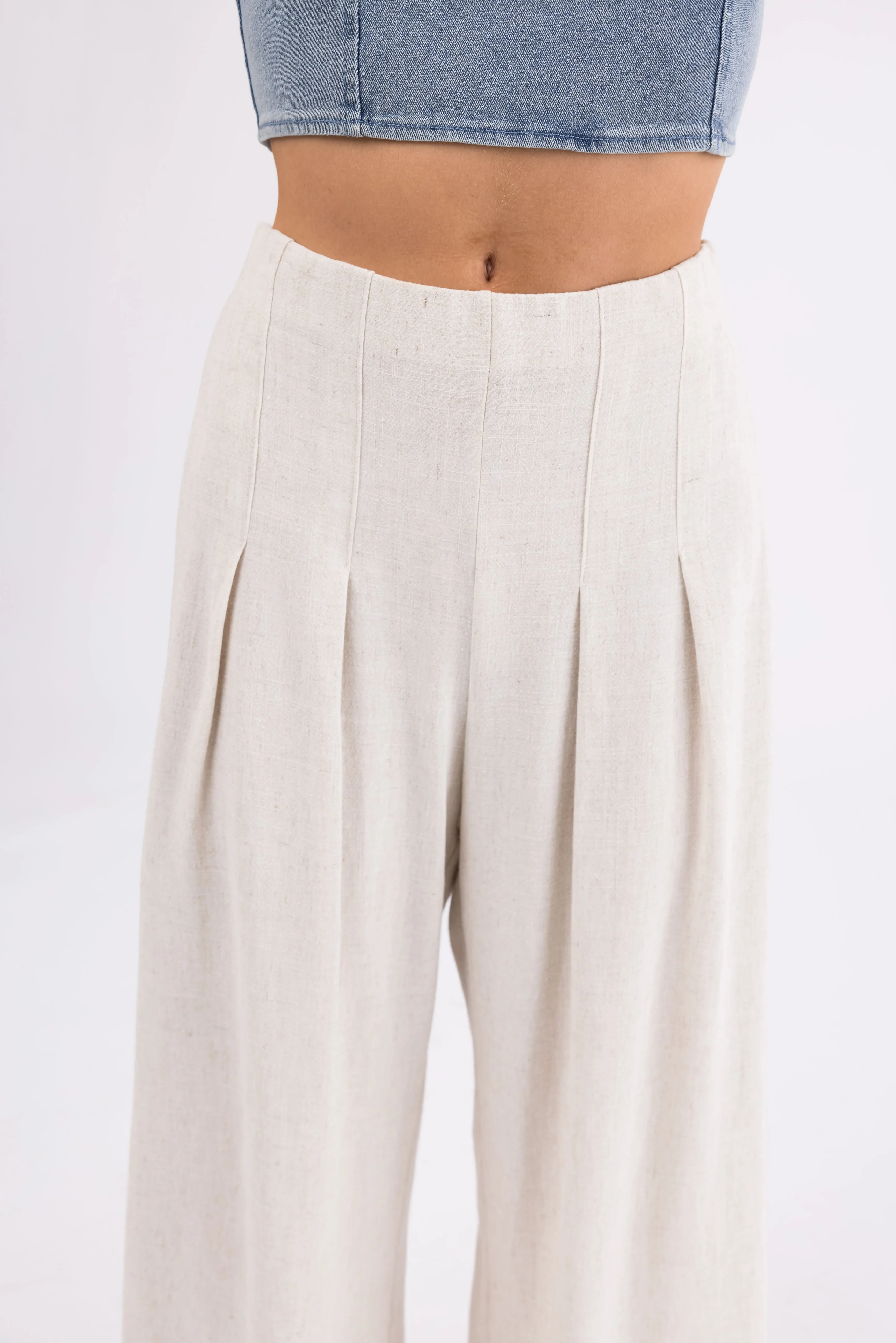 Coconut Pleated Cropped Palazzo Pants