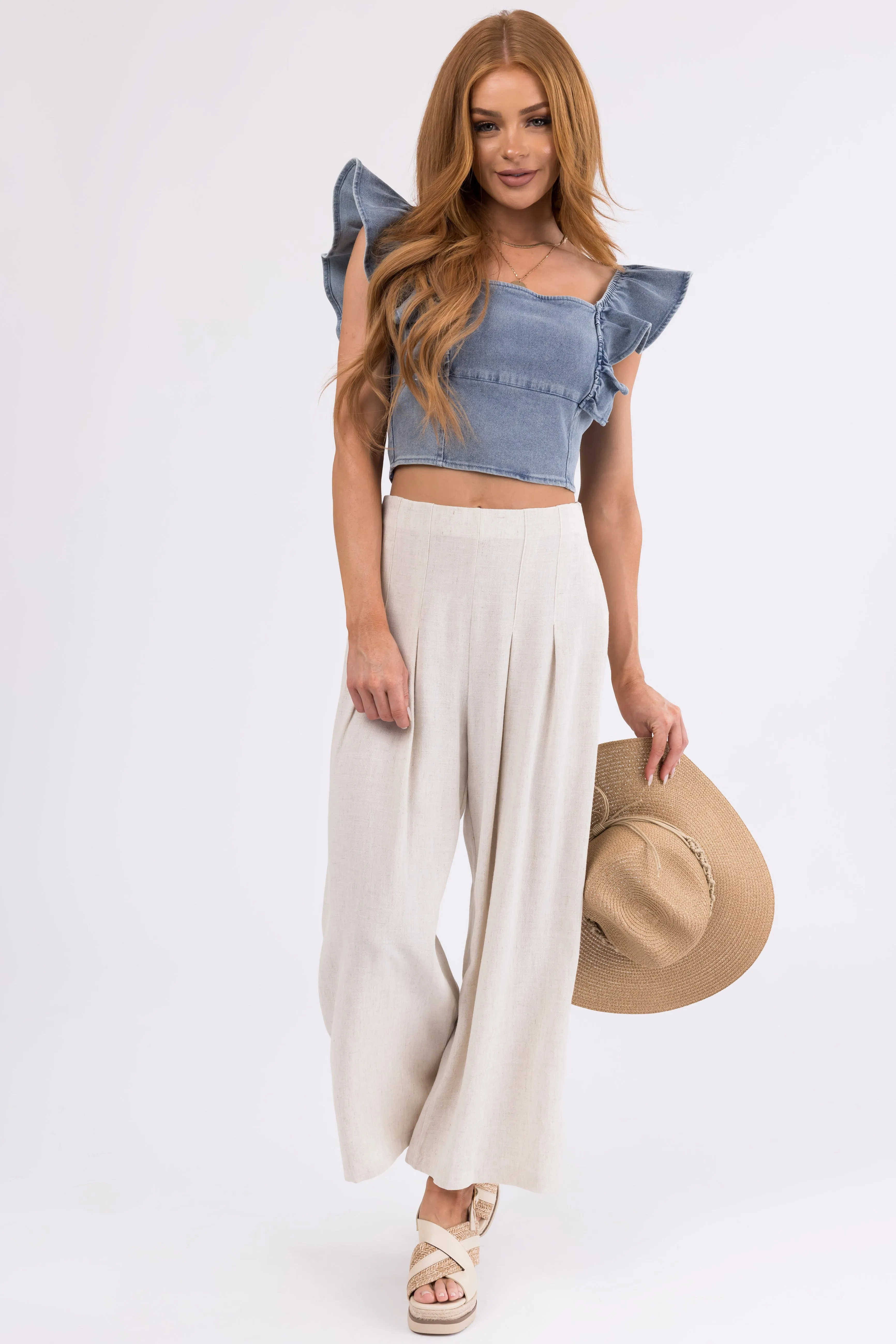 Coconut Pleated Cropped Palazzo Pants
