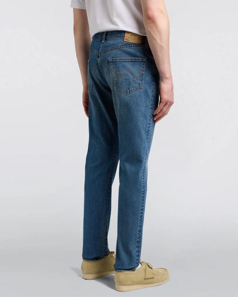 Edwin Made in Japan Slim Tapered Mens Jeans - 13oz Kaihara Pure Indigo Stretch Denim / Blue Mid Used