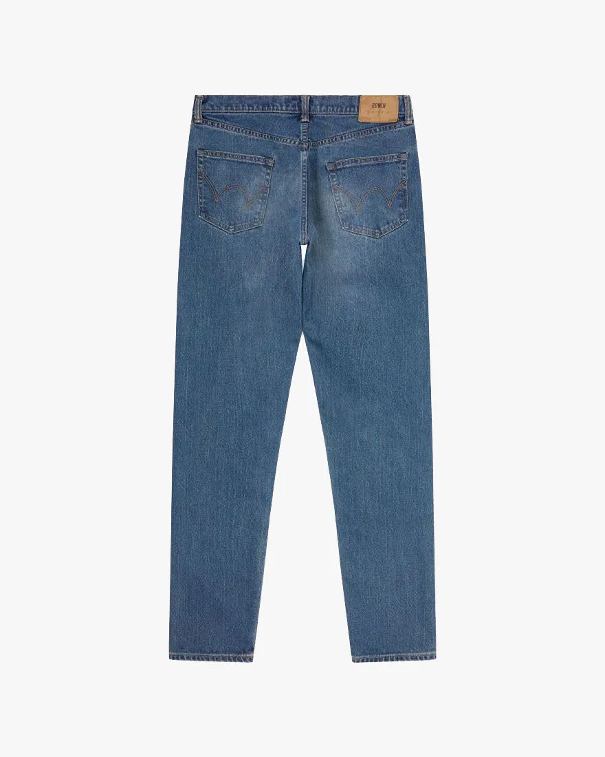 Edwin Made in Japan Slim Tapered Mens Jeans - 13oz Kaihara Pure Indigo Stretch Denim / Blue Mid Used