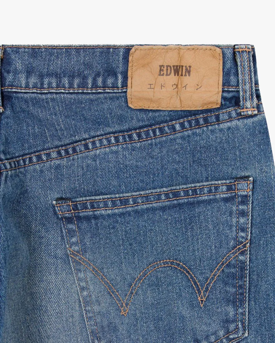 Edwin Made in Japan Slim Tapered Mens Jeans - 13oz Kaihara Pure Indigo Stretch Denim / Blue Mid Used