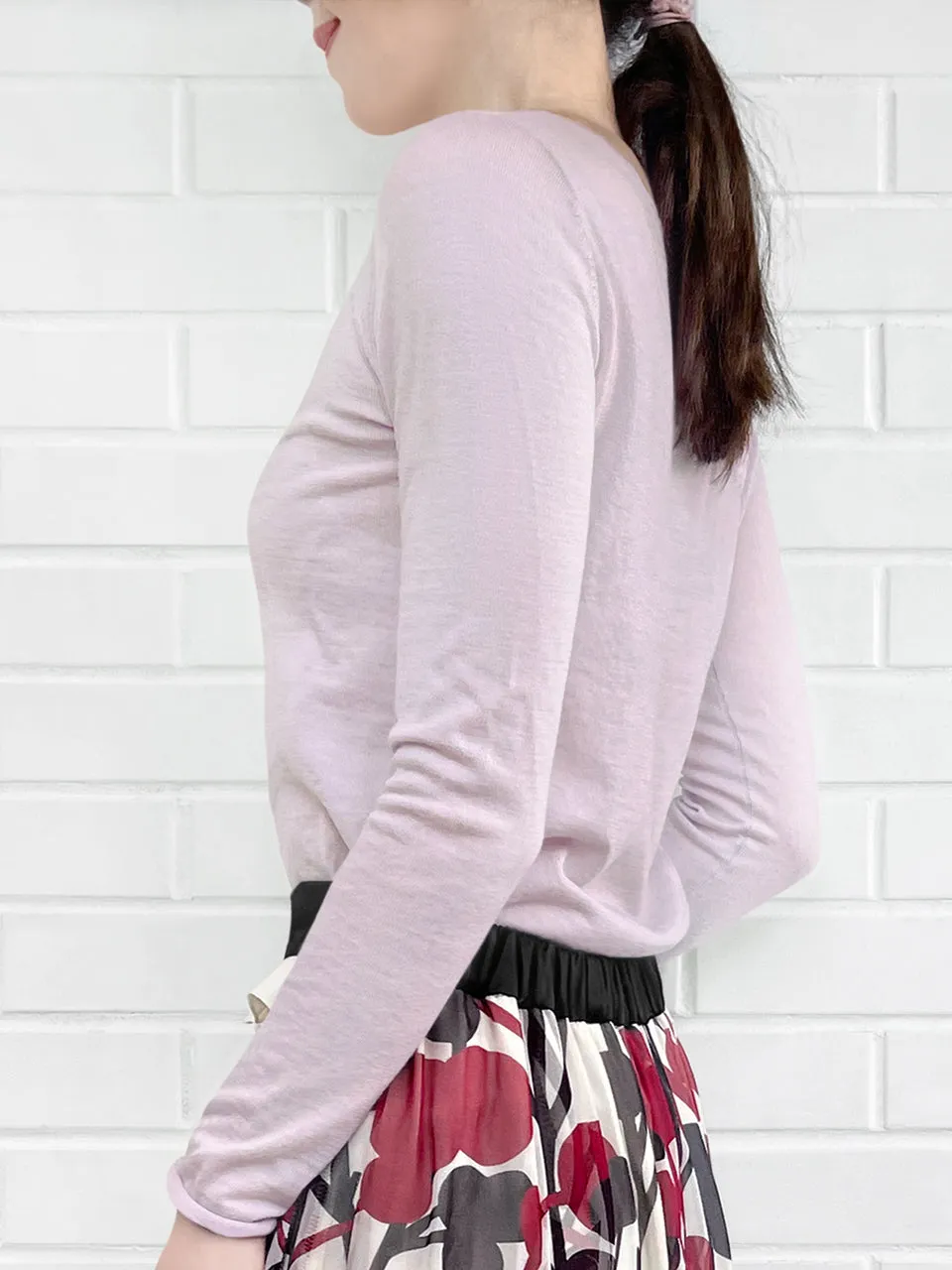 Lilac Pink Contrast Trim Merino Wool Jumper