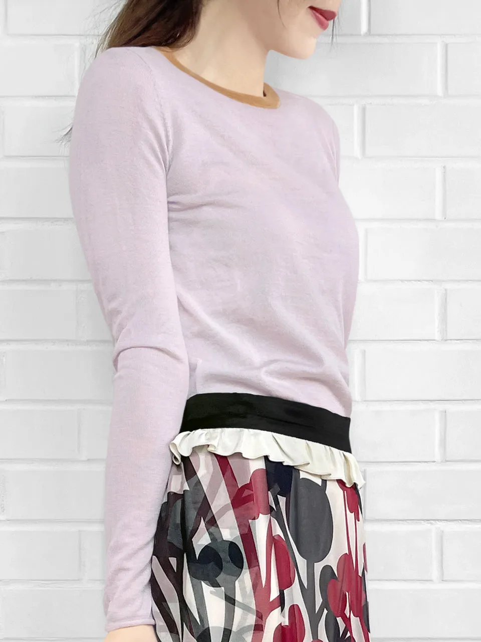 Lilac Pink Contrast Trim Merino Wool Jumper