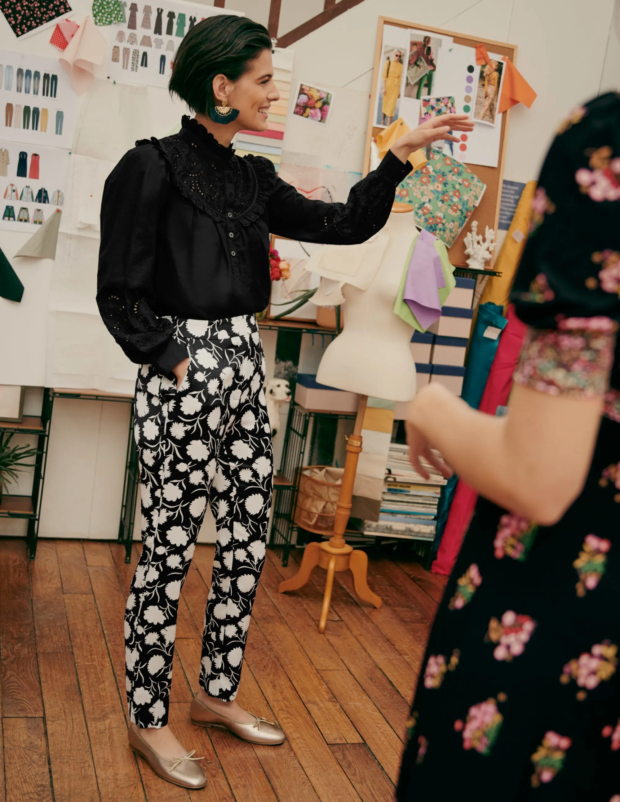 Ludlow Satin Trousers-Black, Leafy Bud