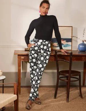 Ludlow Satin Trousers-Black, Leafy Bud