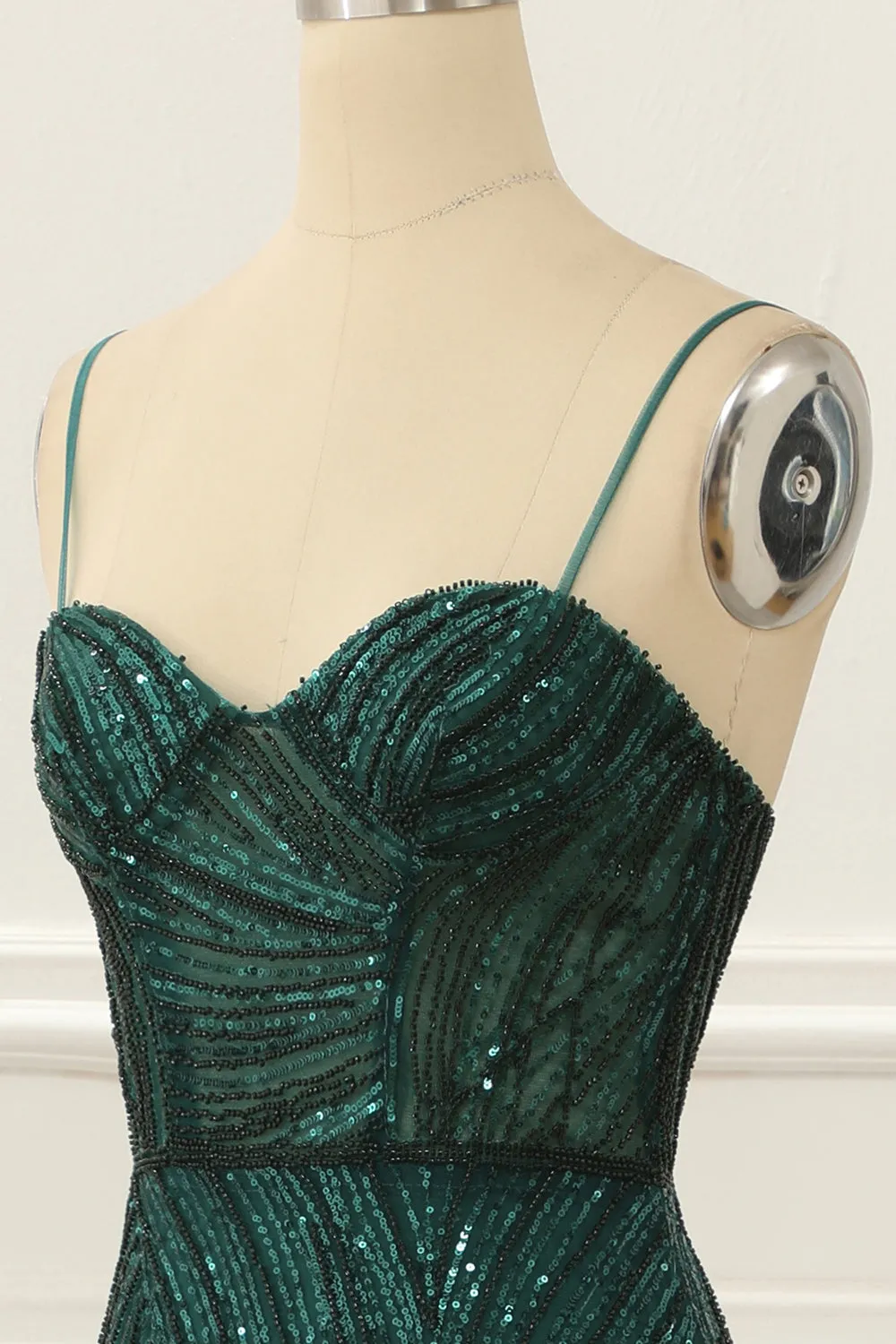 Luolandi Dark Green Sequin Sparkly Prom Dress With Slit Sexy Evening Dress