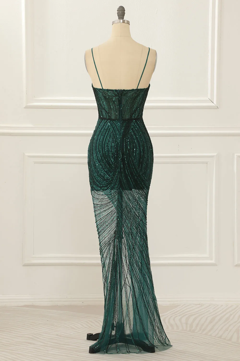 Luolandi Dark Green Sequin Sparkly Prom Dress With Slit Sexy Evening Dress