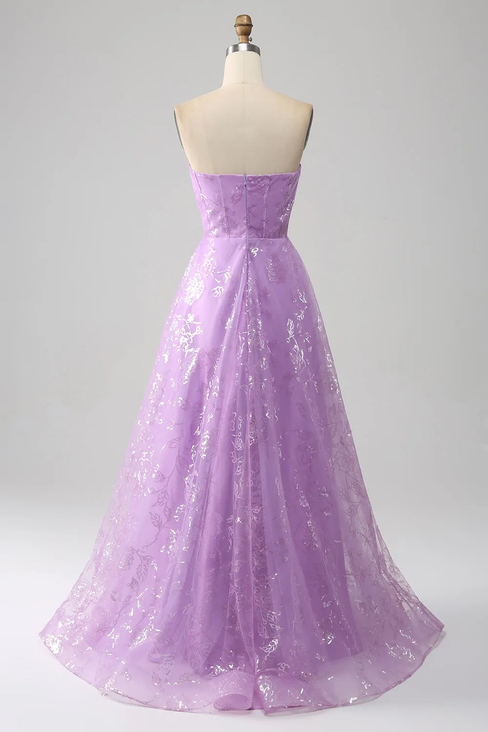 Luolandi Lilac A Line Strapless Sparkly Sequin Long Prom Dress Off Shoulder Beautiful