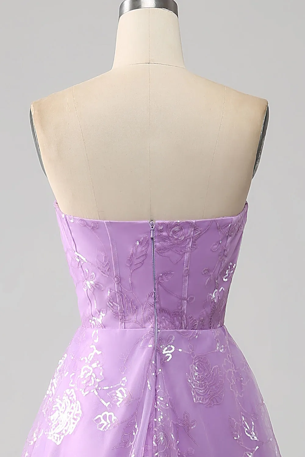 Luolandi Lilac A Line Strapless Sparkly Sequin Long Prom Dress Off Shoulder Beautiful