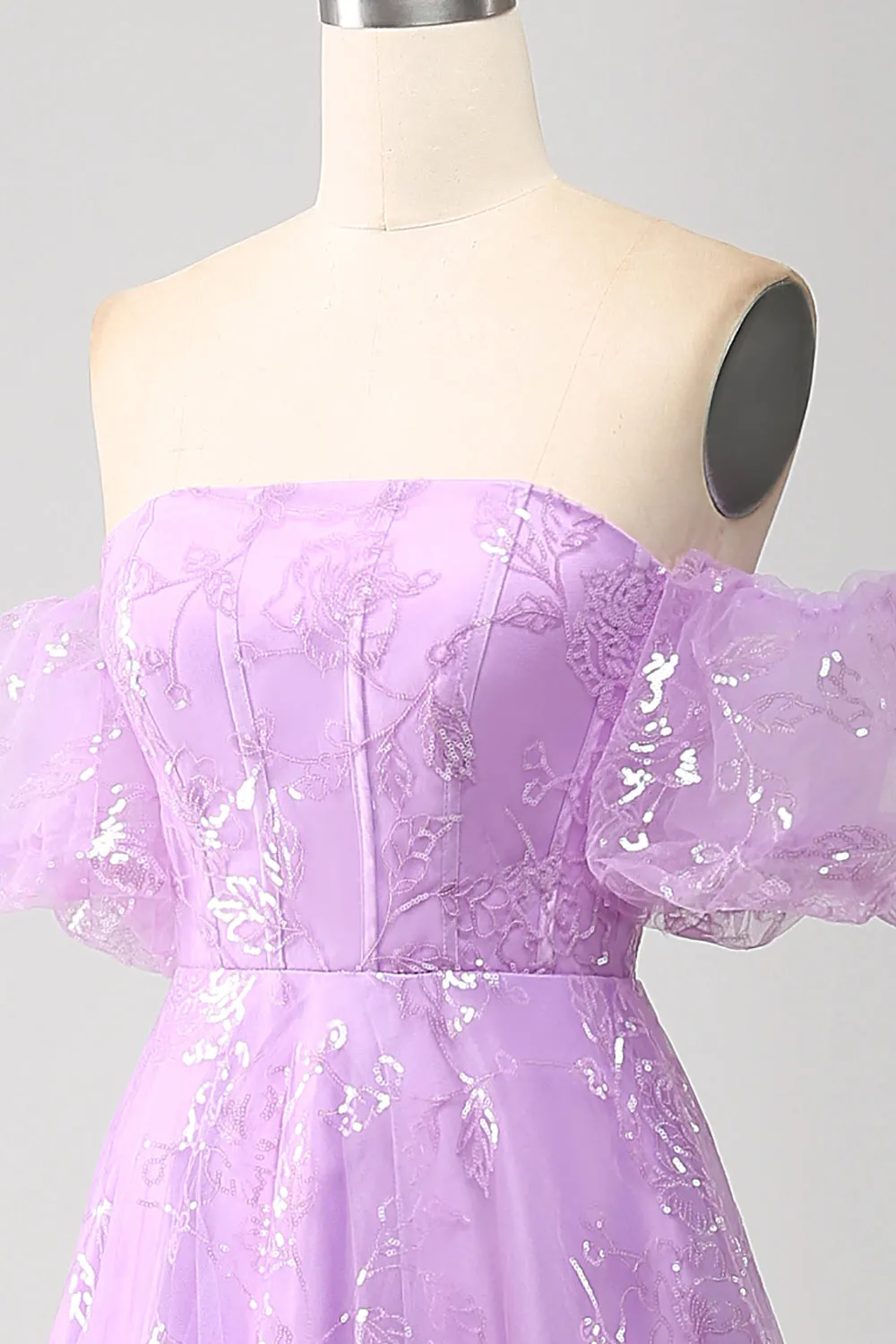 Luolandi Lilac A Line Strapless Sparkly Sequin Long Prom Dress Off Shoulder Beautiful