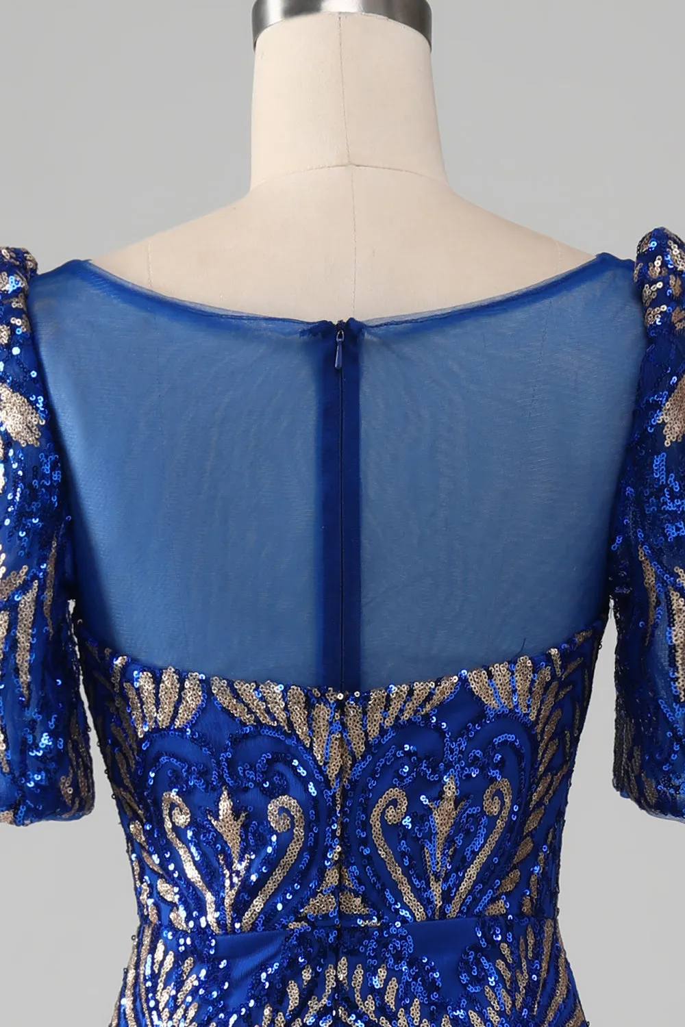 Luolandi Royal Blue Mermaid Sparkly Sequin Long Prom Dress with Short Sleeves Floor Length Elegant Evening Dress