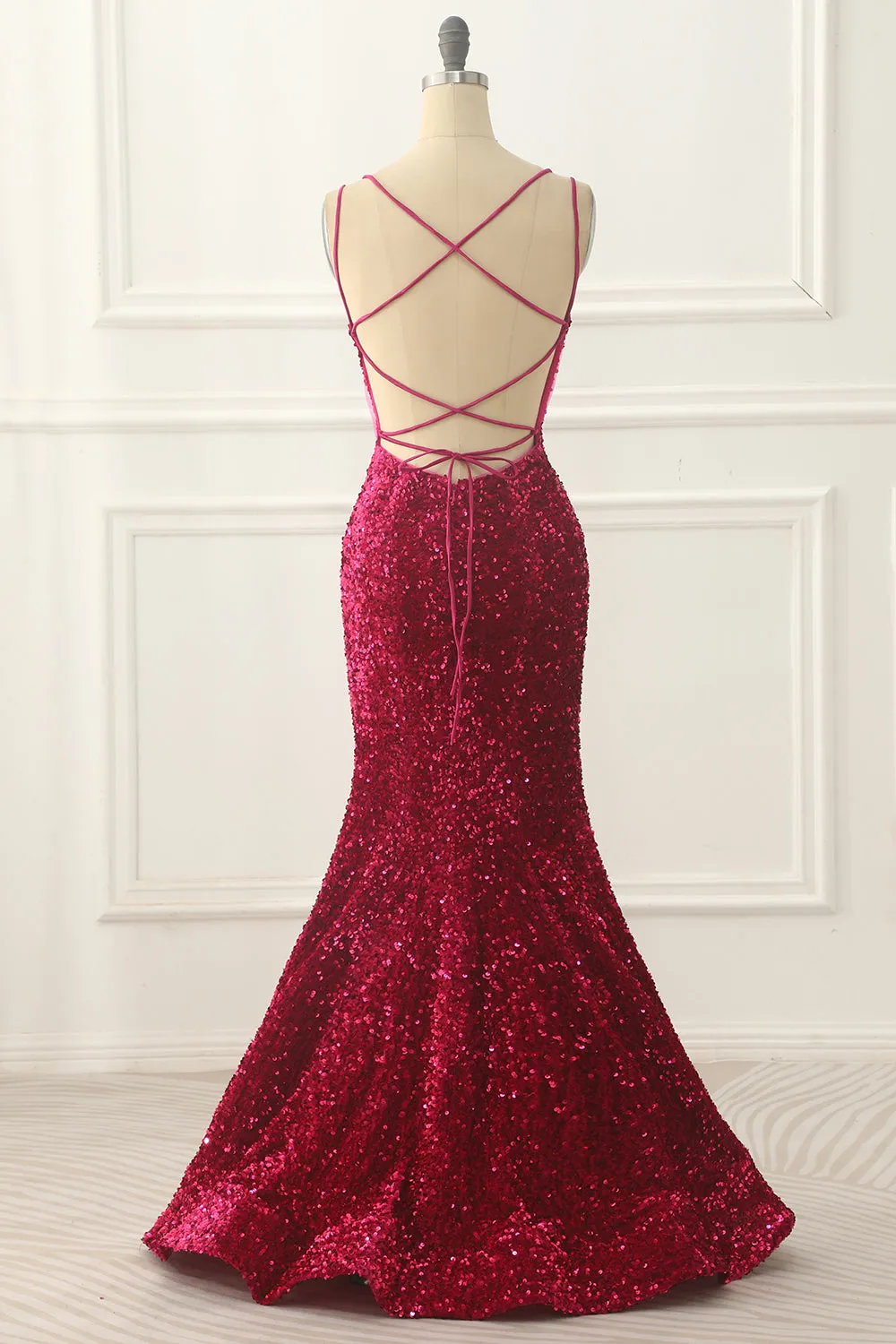 Luolandi Sequin Backless Long Prom Dress Sparkly Evening Dress Floor Length