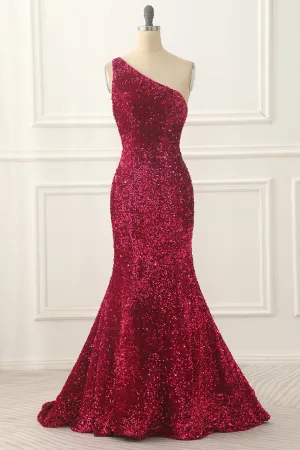 Luolandi Sequin Long Prom Dress One Shoulder Sparkly Evening Dress Floor Length