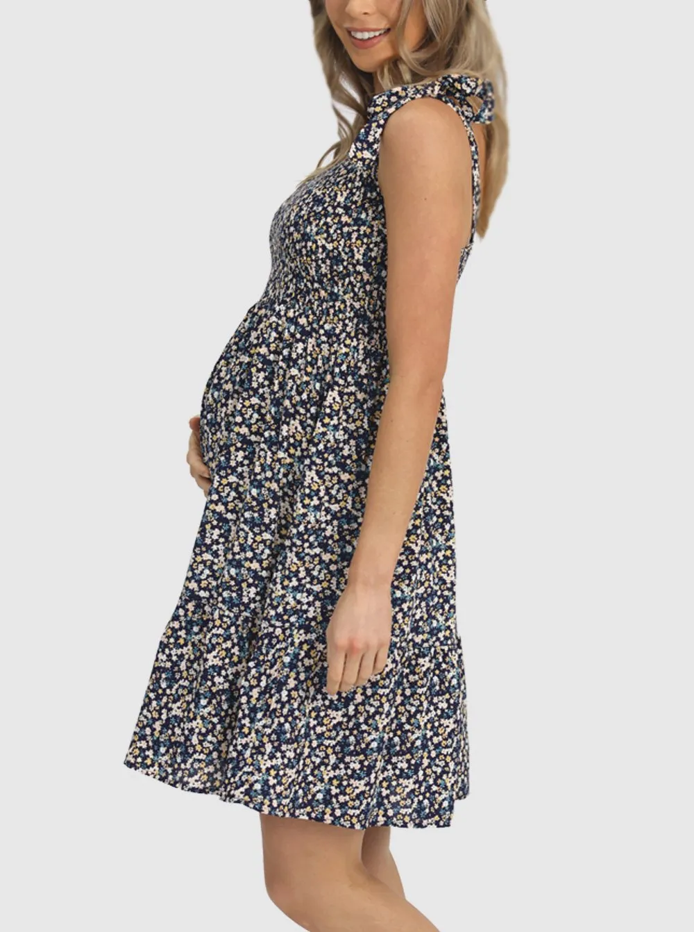 Maternity Summer Shirred Floral Nursing Dress