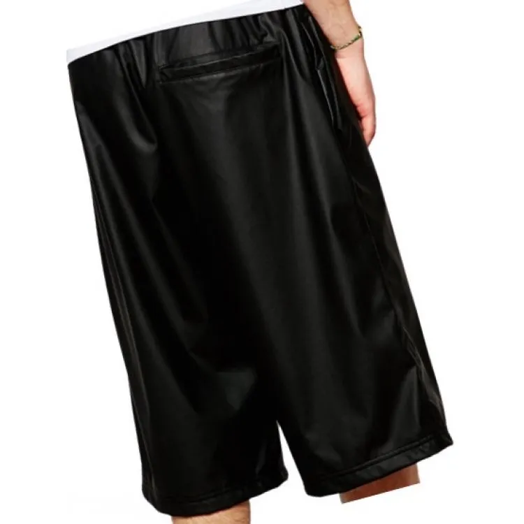 Men Dude Look Real Sheepskin Black Leather Shorts Bermuda
