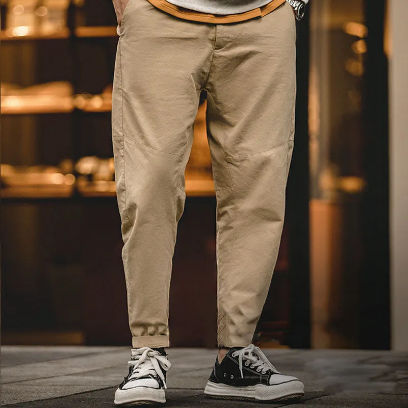 Men's Casual Cargo Pants Japanese Retro Strappy Slim-fit Tapered Trousers