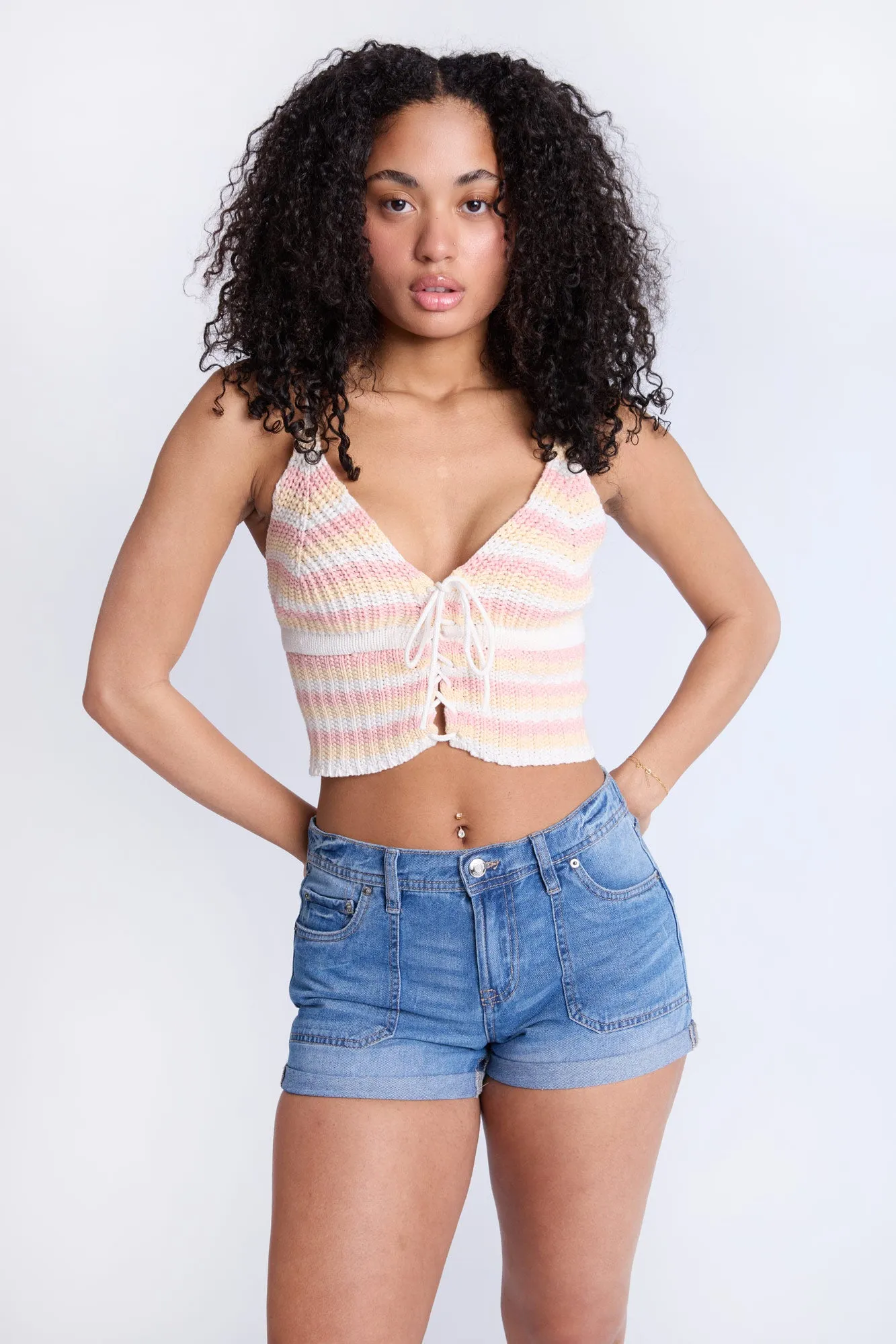 Mid Rise Comfort Waistband Denim Shorts