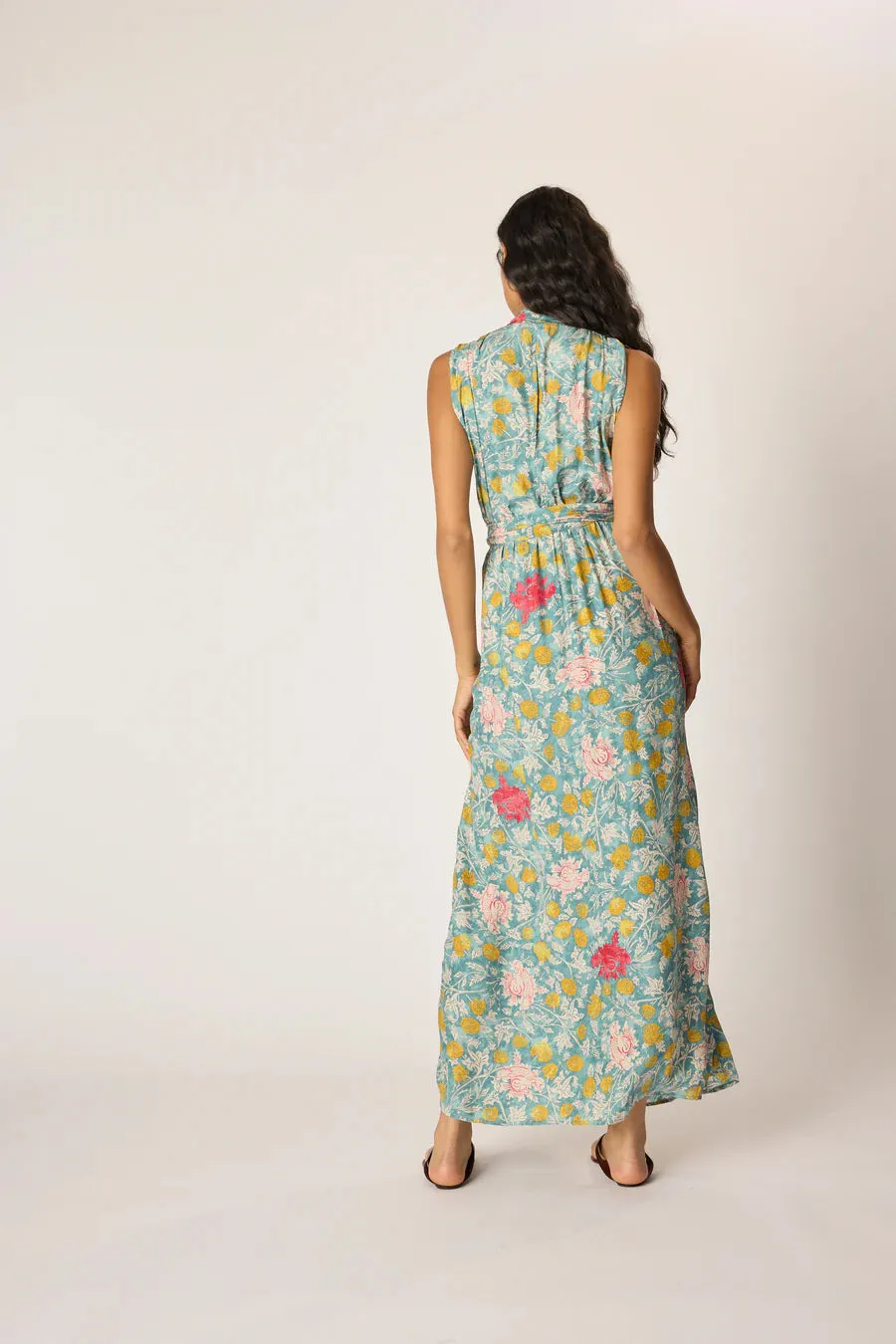 Natalie Martin Nico Sleeveless Maxi with Sash - Lehua Sea Print