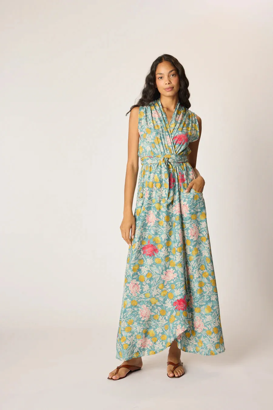 Natalie Martin Nico Sleeveless Maxi with Sash - Lehua Sea Print