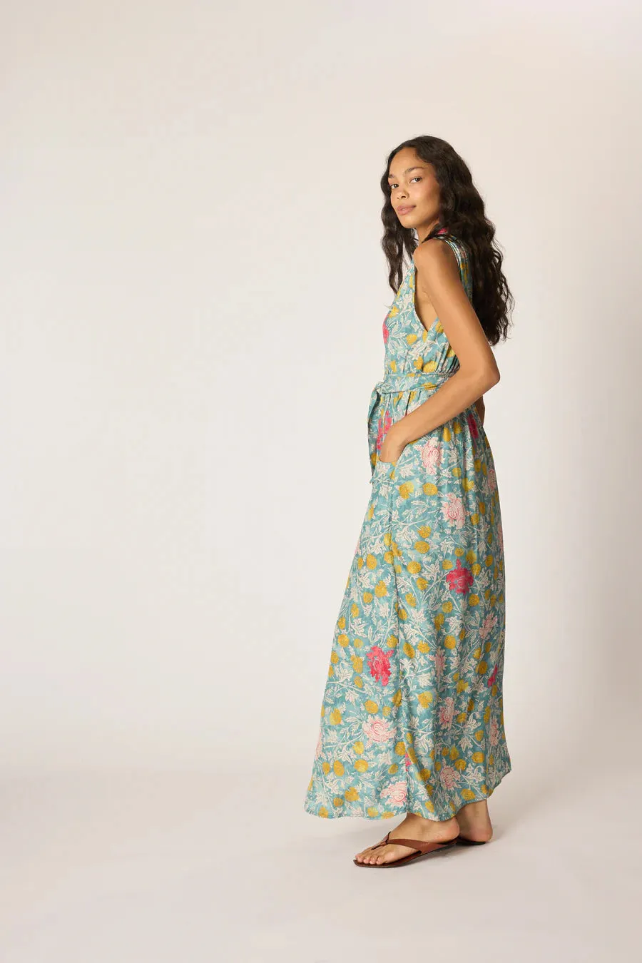 Natalie Martin Nico Sleeveless Maxi with Sash - Lehua Sea Print