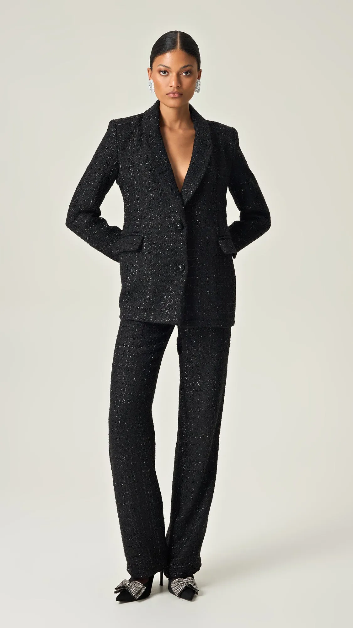 NOIR SOPHISTICATION HIGH WAISTED TWEED PANTS