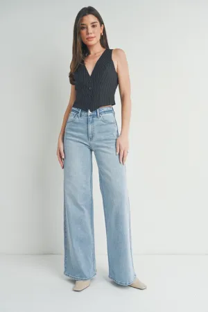 Palazzo Wide Leg Pants Light Denim