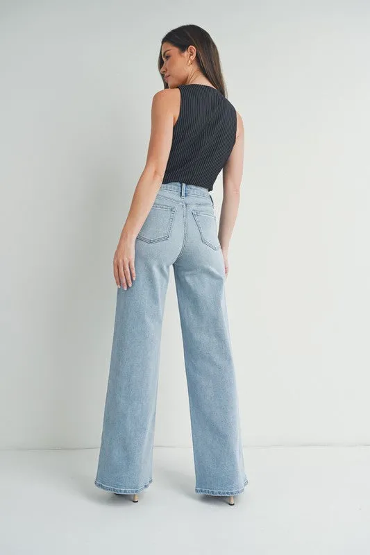 Palazzo Wide Leg Pants Light Denim