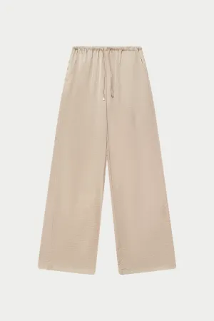 SATIN WIDE LEG EMBLEM TROUSERS - BEIGE