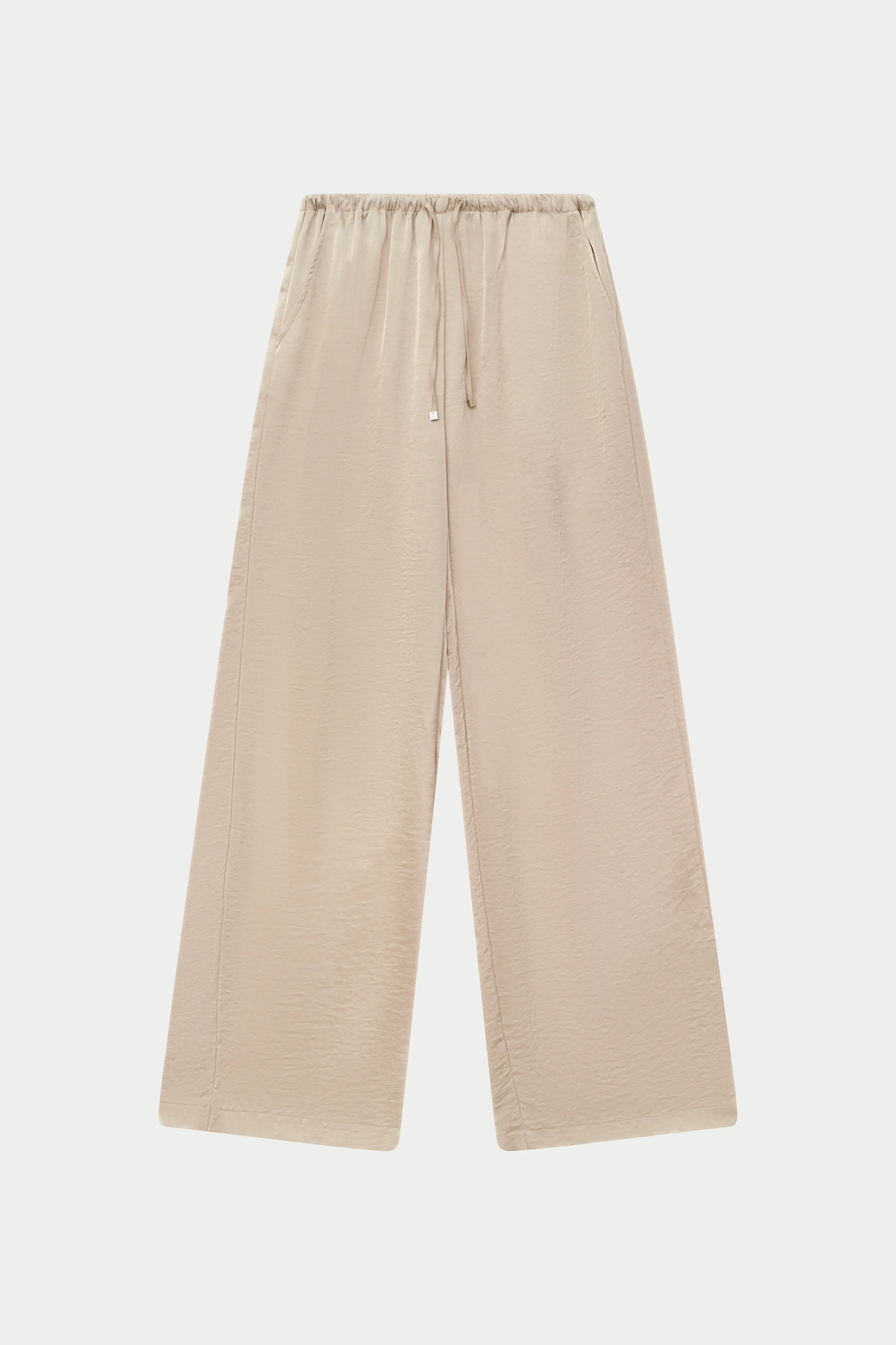 SATIN WIDE LEG EMBLEM TROUSERS - BEIGE