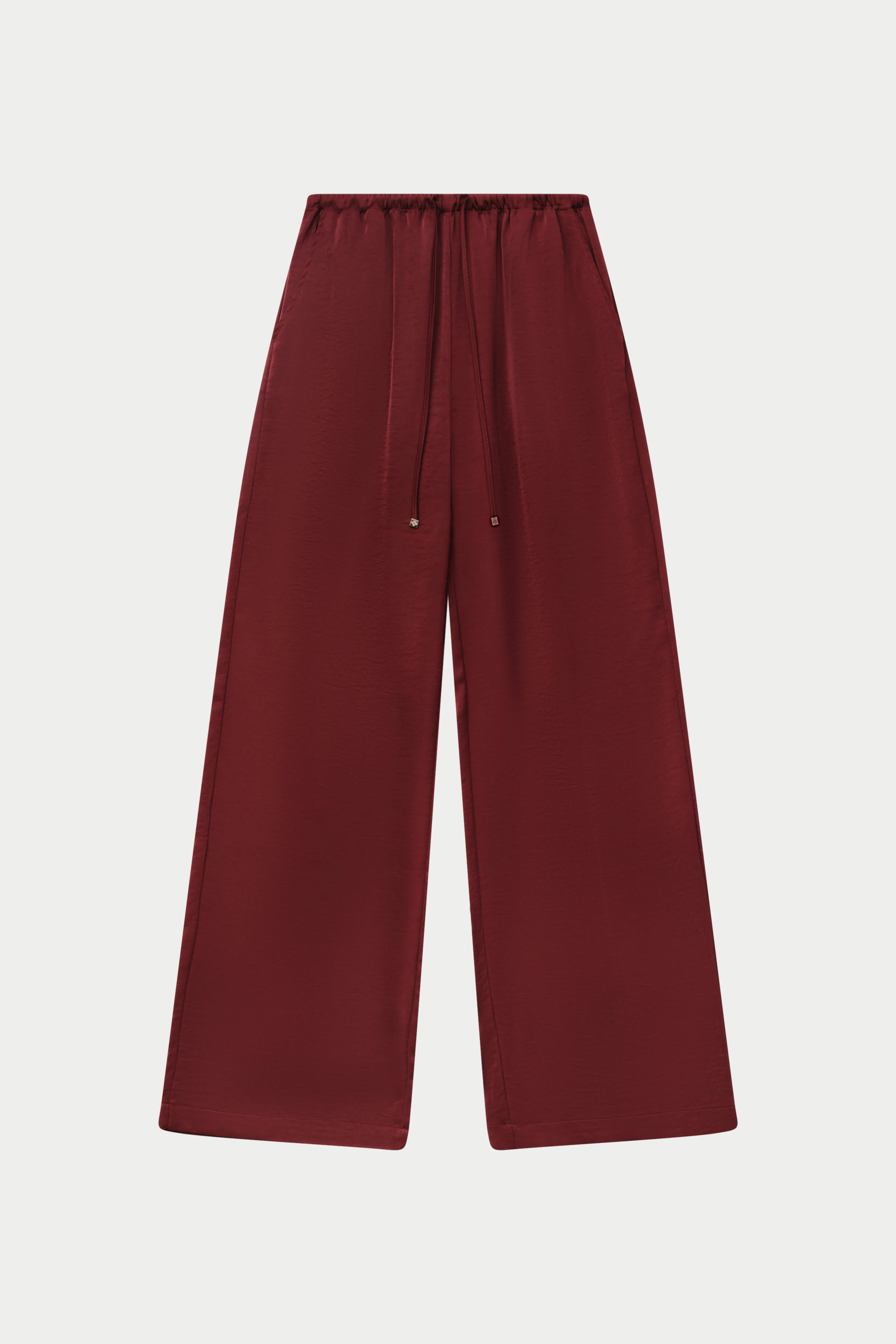 SATIN WIDE LEG EMBLEM TROUSERS - BURGUNDY