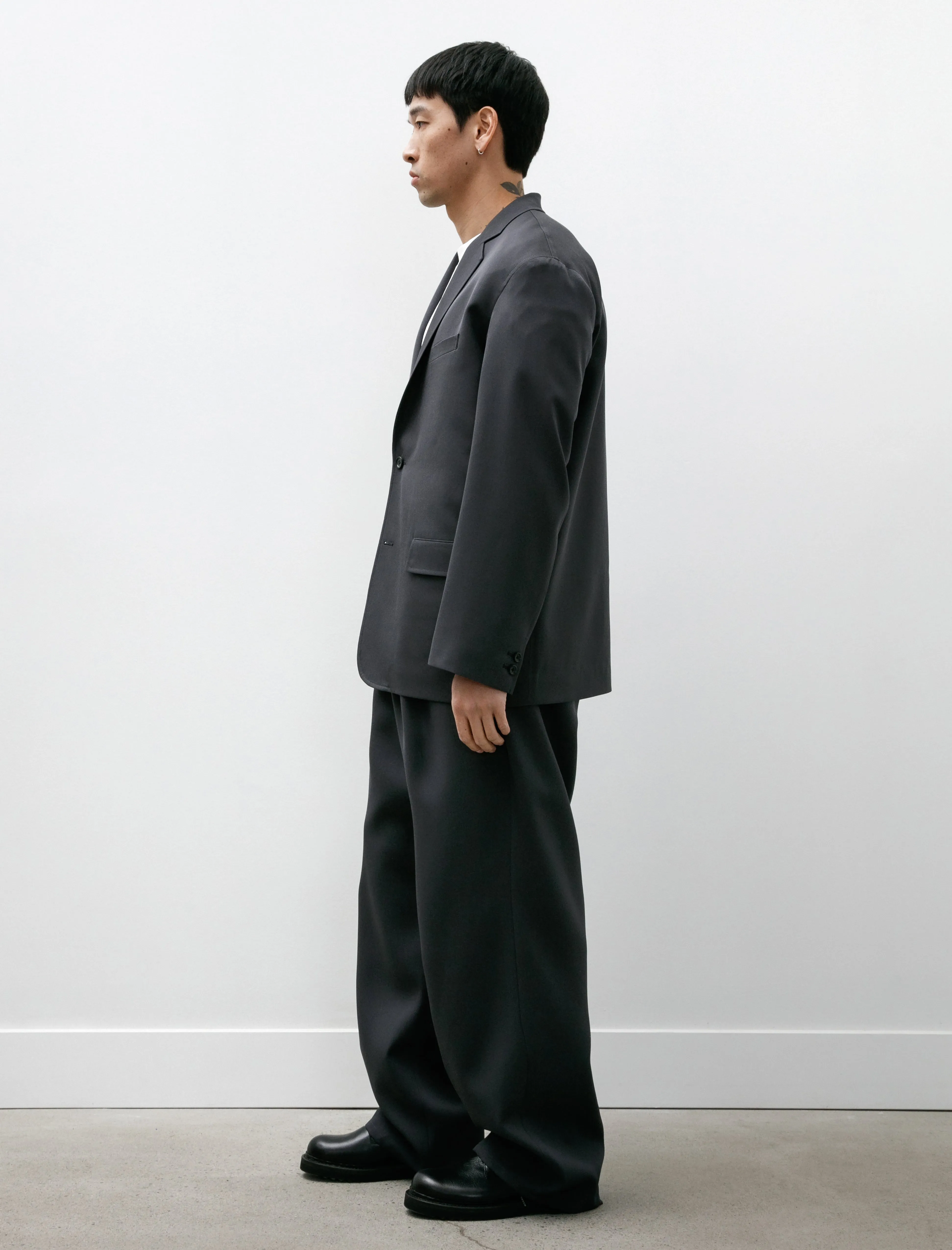 Scale Off Wool Wide Chef Pants Charcoal Grey