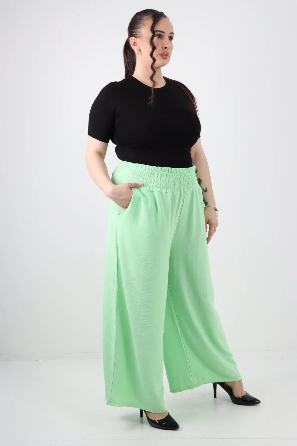 Shirred Waist Side Pockets Trouser