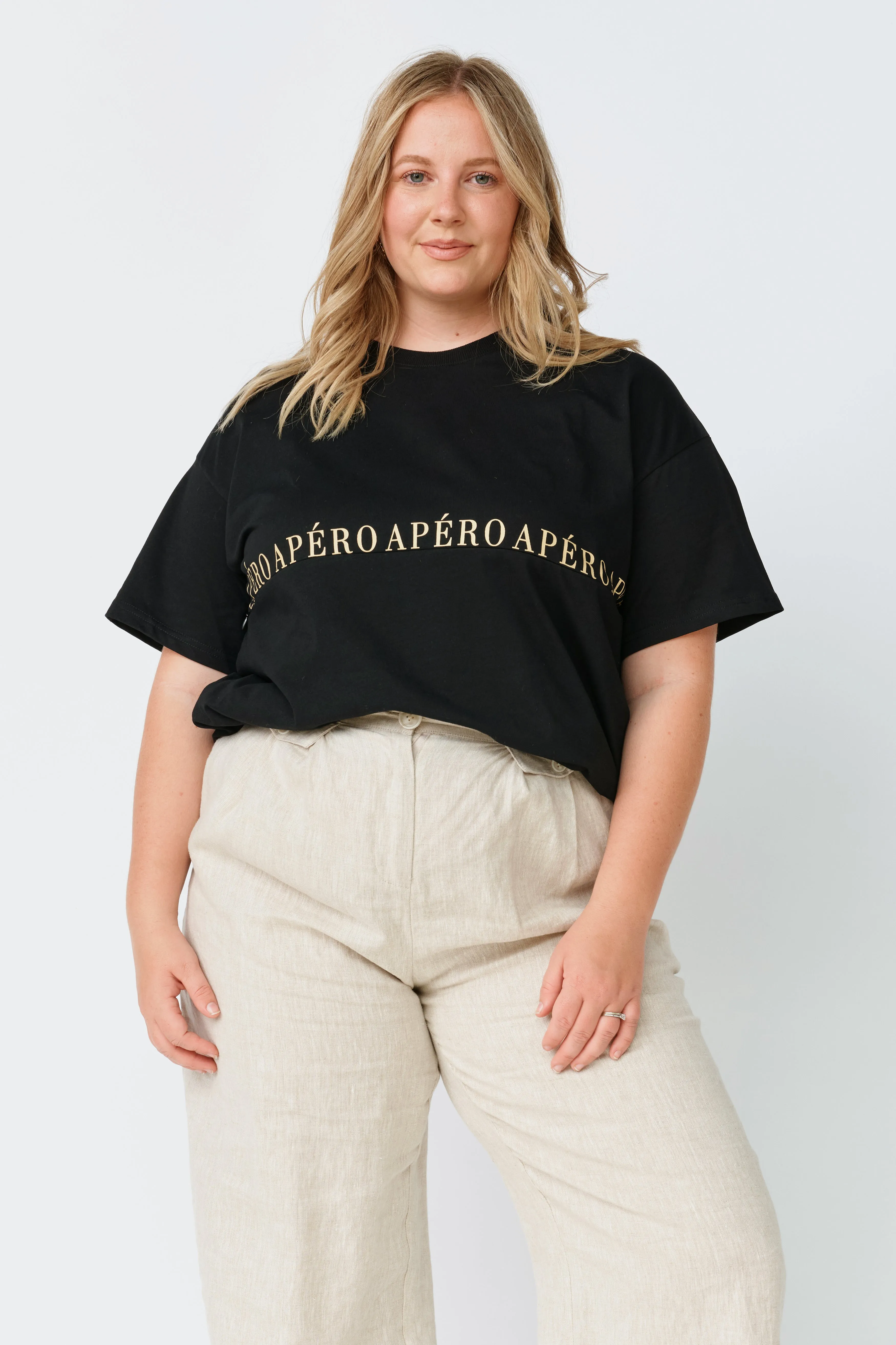 Studio Printed Longline Tee - Black / Beige