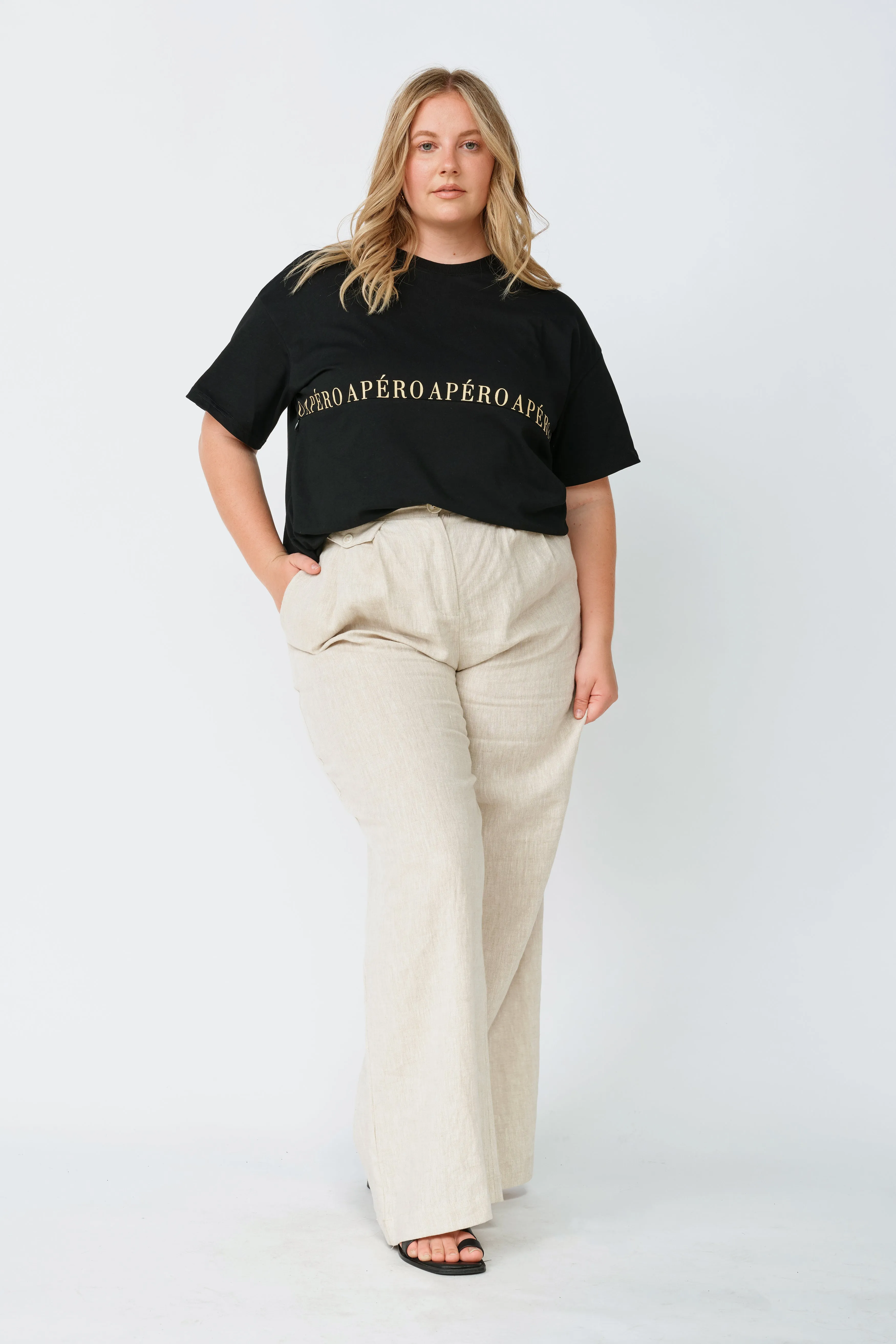 Studio Printed Longline Tee - Black / Beige
